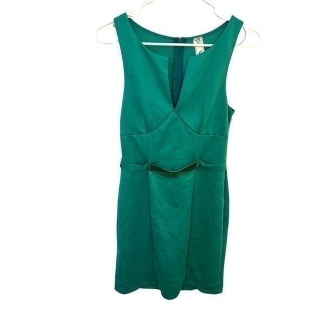 Gracie Women's Juniors Sz Medium Sleeveless Dress V-Neck Green Gold Belt Stretch